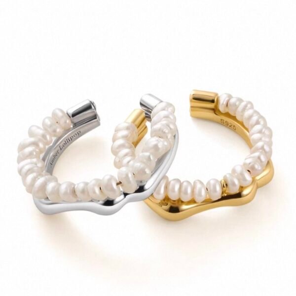 Pearl sterling silver ring, an original double-layered open ring, elegant and noble, as a gift for yourself or friends.